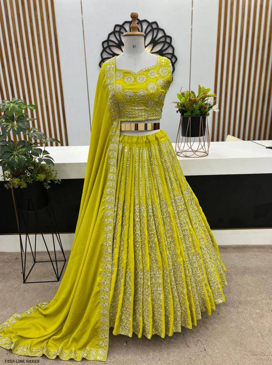 Wedding Wear Chinon Silk Lhenga Choli