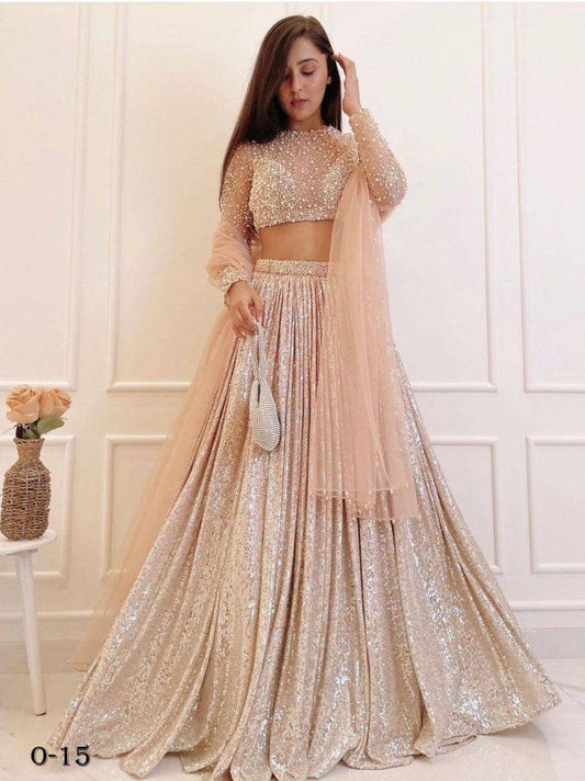 Beautiful Satin Silk Cream Padding Lehenga With Sequence Work