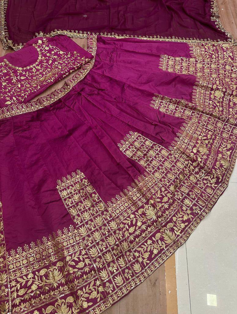 New Embroidery Work Purple Taffeta Lehenga Choli