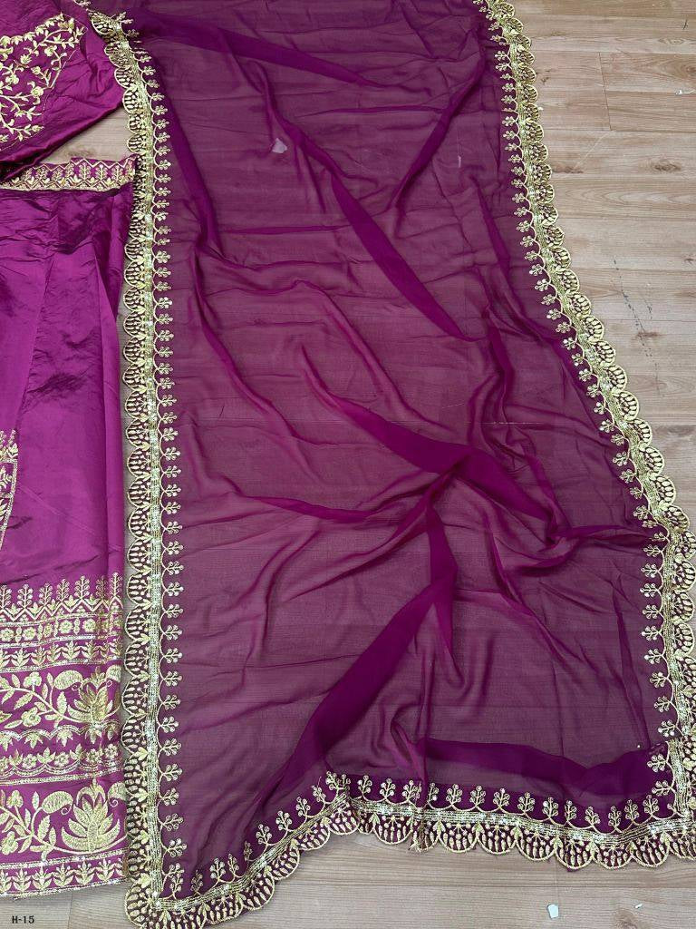 New Embroidery Work Purple Taffeta Lehenga Choli