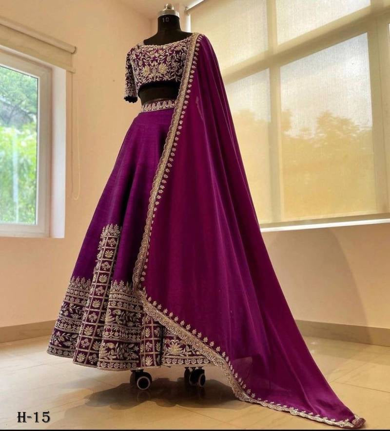 New Embroidery Work Purple Taffeta Lehenga Choli