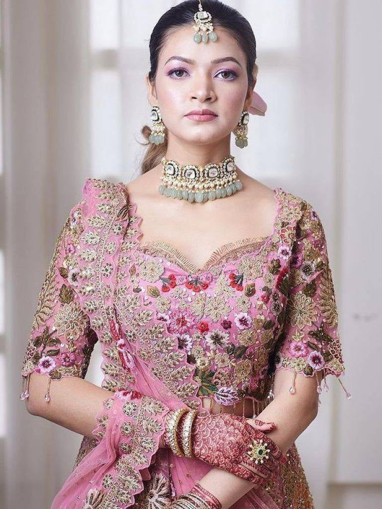 Pink Wedding Designer Georgette Lehenga Choli