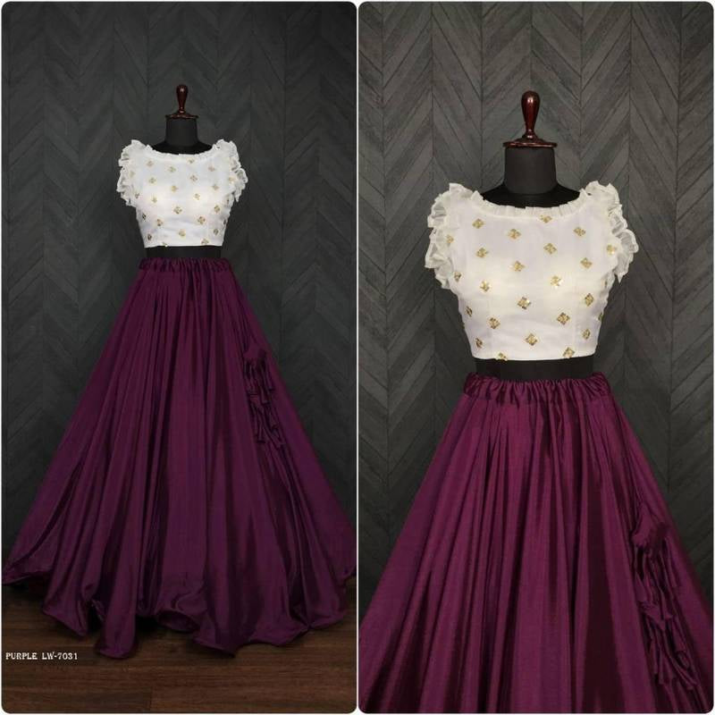 New Trendy Chinon Wine Crop Top Lehenga Choli