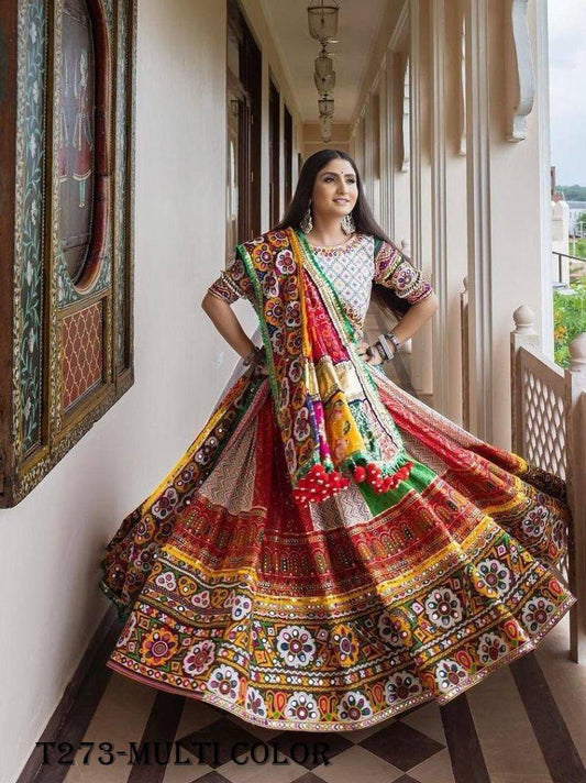 Navratri Wear Designer Multi Color Pure Muslin Cotton Lehenga Choli