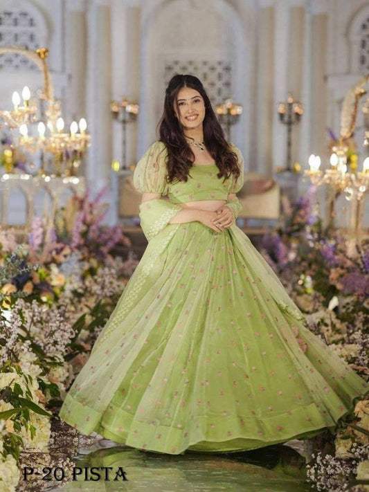 Russian Silk Pista Lotus Lehenga Choli With Dupatta