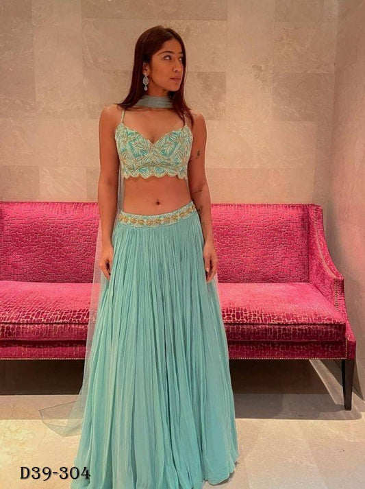 Stunning Turquoise Faux Georgette Lehenga Choli