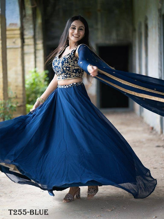 Wedding Wear Blue Georgette Lehenga Choli